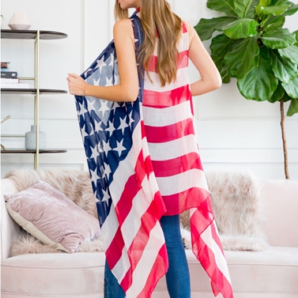 NEW ARRIVAL LIGHTWEIGHT AMERICAN FLAG KIMONO CARDIGAN OUTERWEAR - Picture 2 of 3